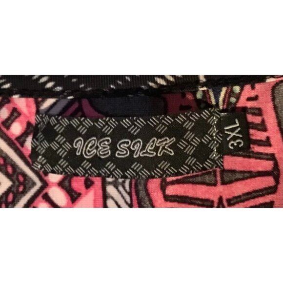 Ice Silk Womens Fashion Geometric Print Shift Dress 3/4 Sleeve Multicolor 3XL - Picture 2 of 5